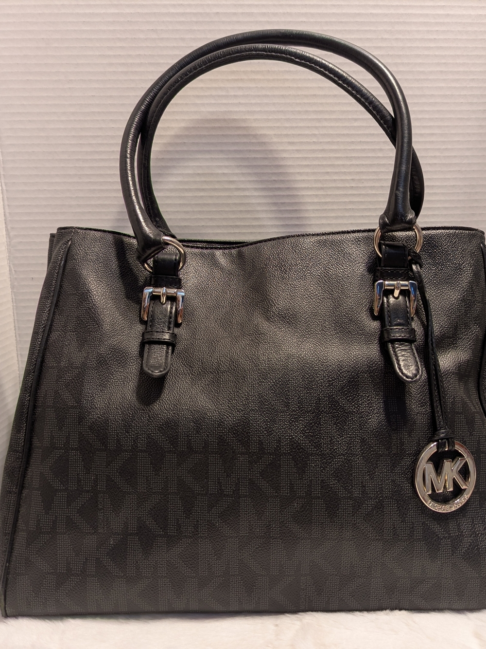 Michael Kors Black Signature Satchel with MK Charm